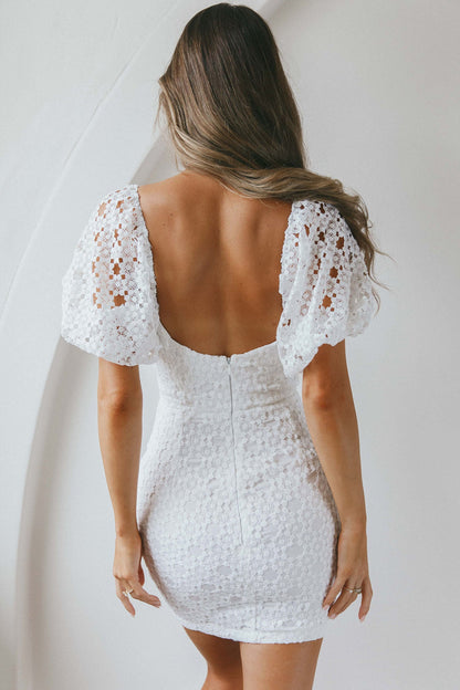 Catch Feelings Sweetheart Neckline Crochet Lace Overlay Dress White
