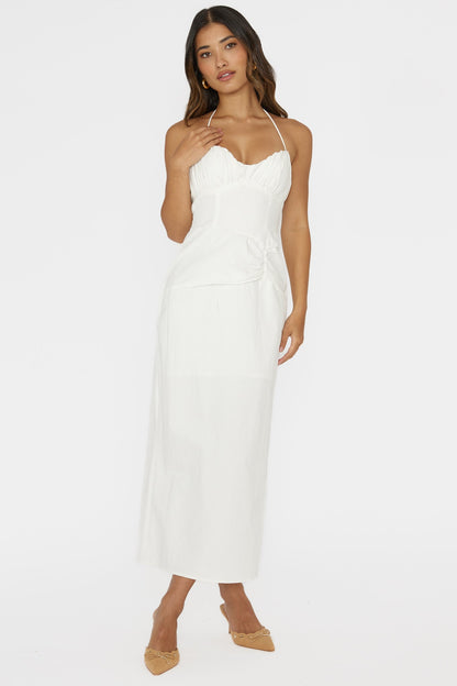 Arielle Gathered Bust Halterneck Midi Dress White