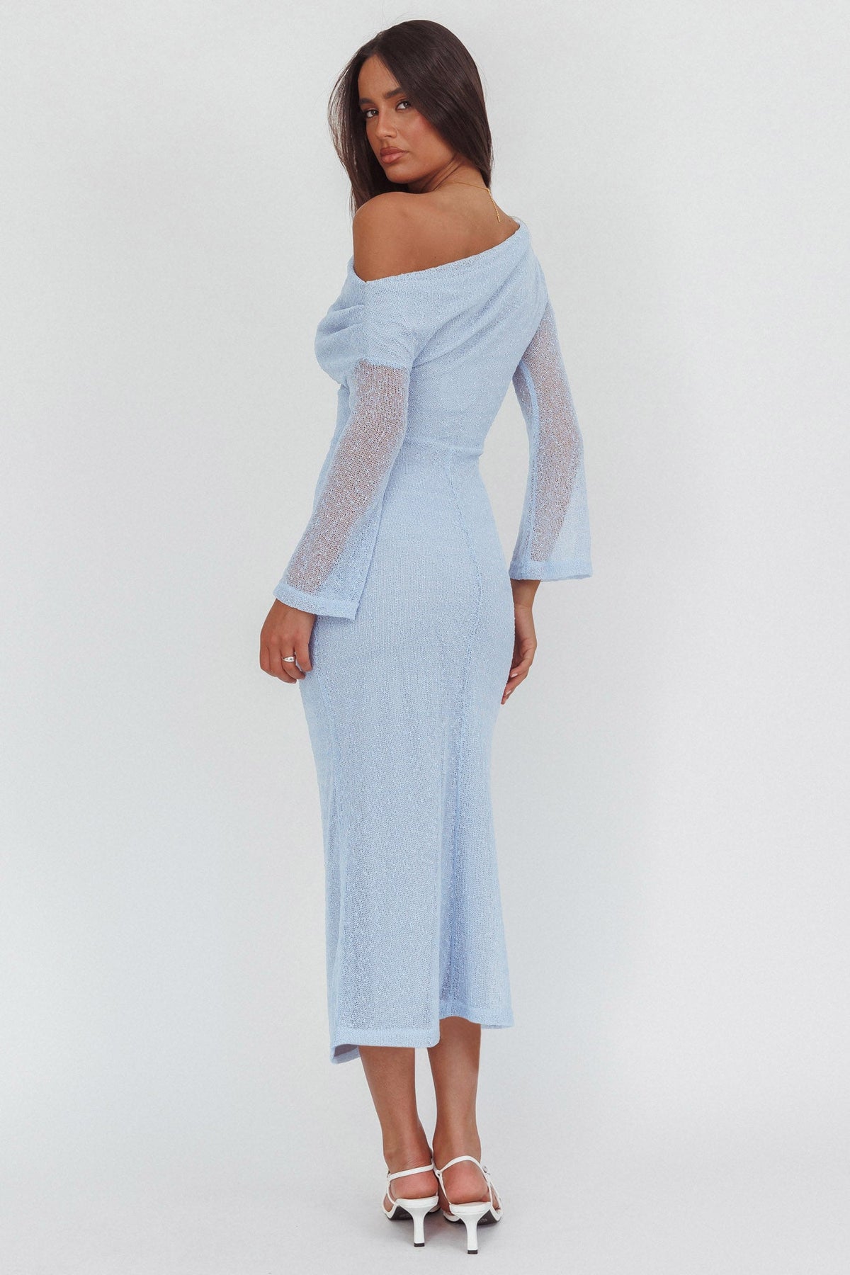 Alivya Asymmetric Neckline Knit Maxi Dress Blue