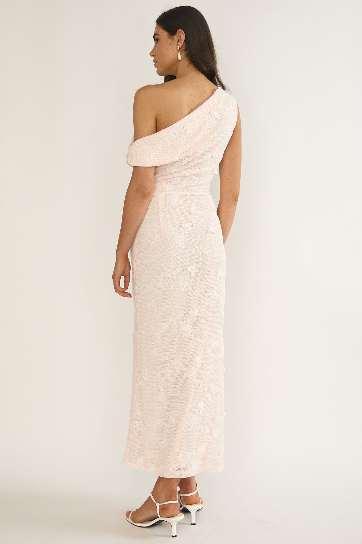 Alivya Asymmetric Neckline Maxi Dress Embellished Pink