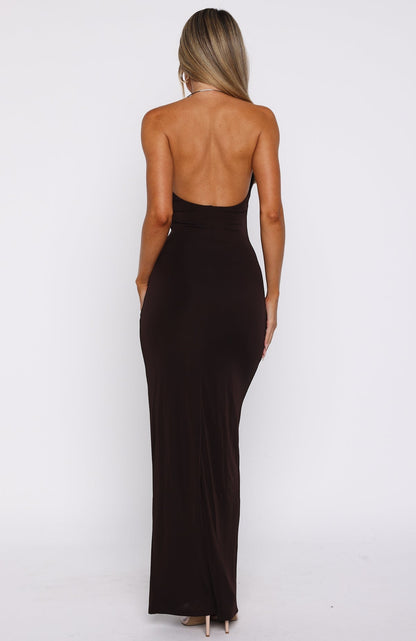 Cute Without Apology Halter Maxi Dress Chocolate