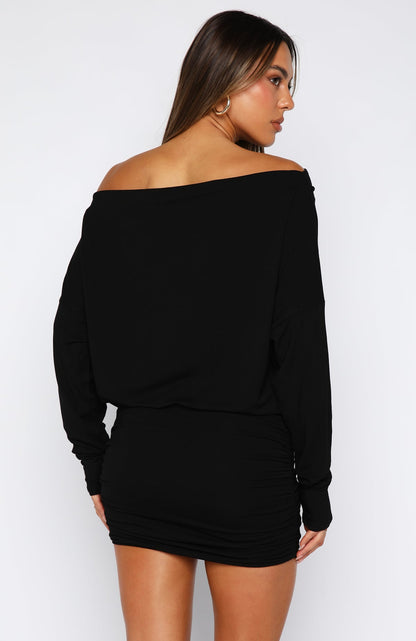 Take Your Turn Long Sleeve Mini Dress Black