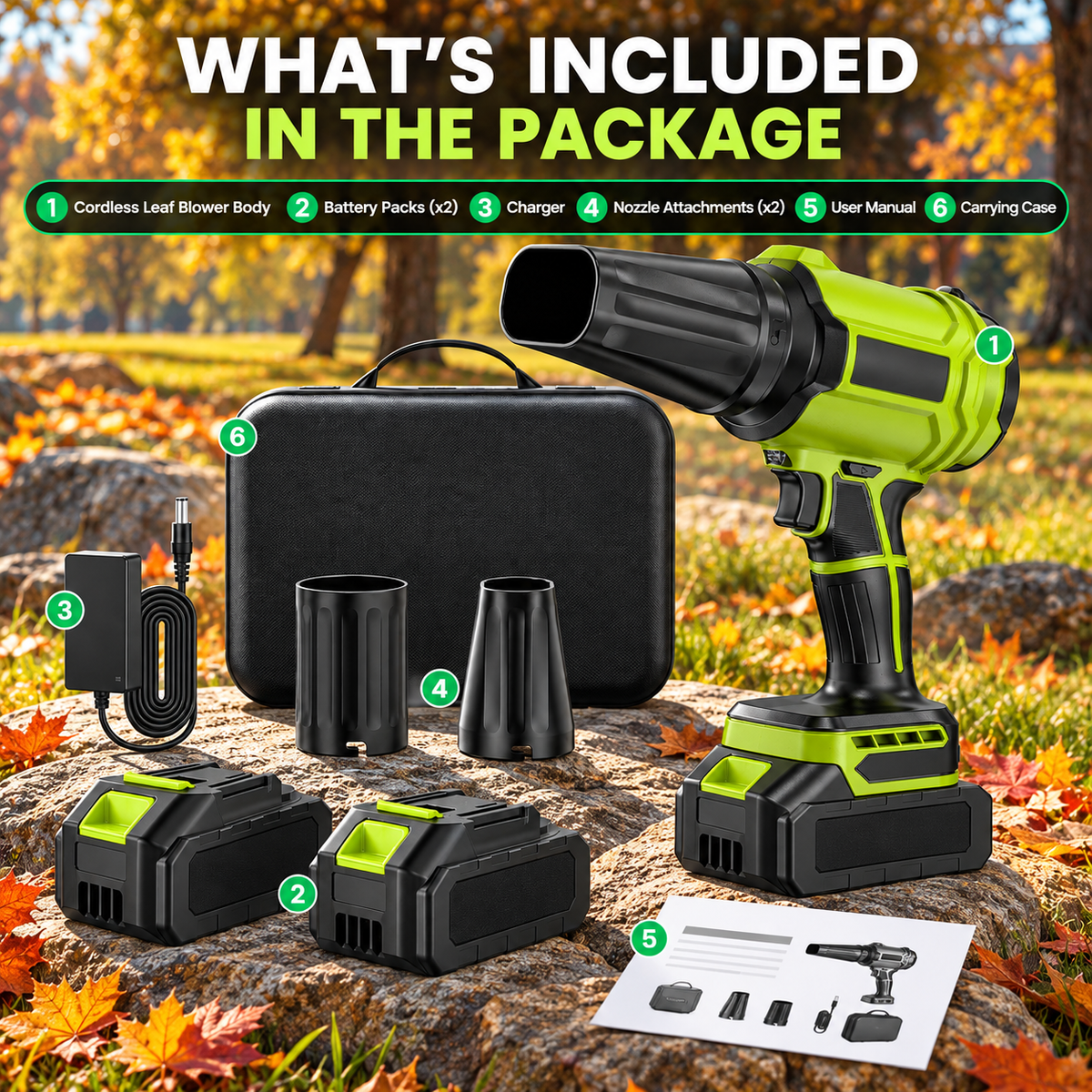 🔥 Fall Sale – 980,000 RPM Cordless Leaf Blower – 2 Batteries & Charger Included