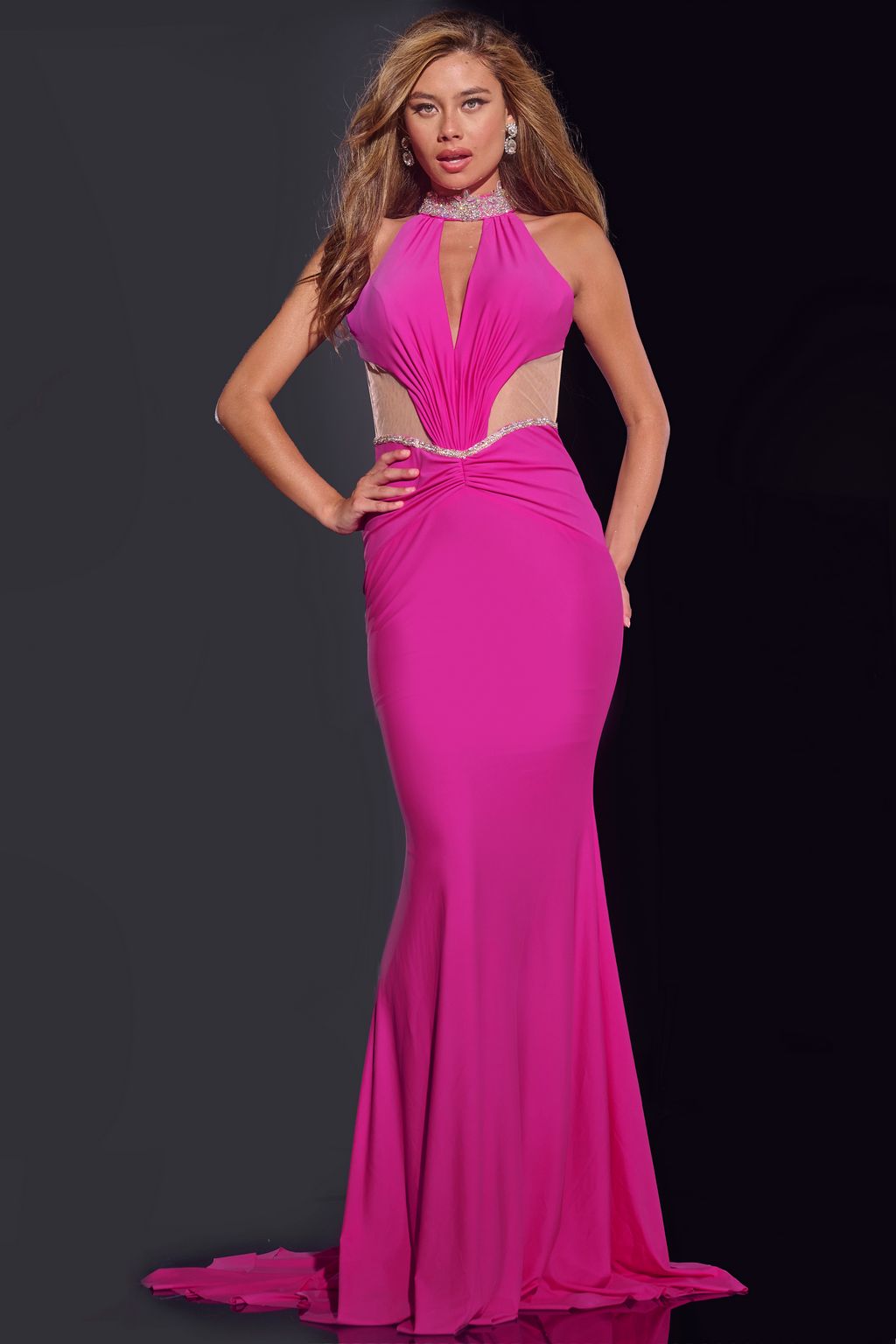 Jovani D5022 Fitted Long Halter Neck Formal Prom Dress