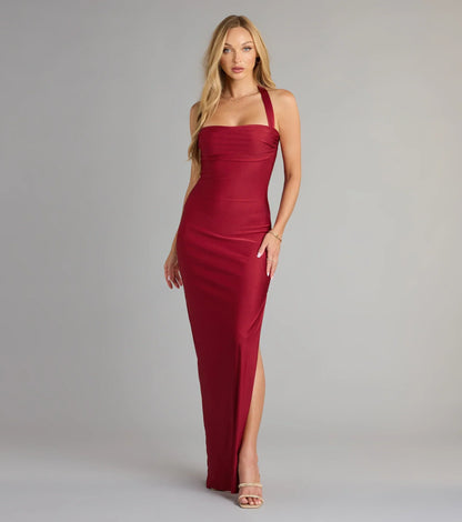Beverly Halter Slit Long Formal Dress