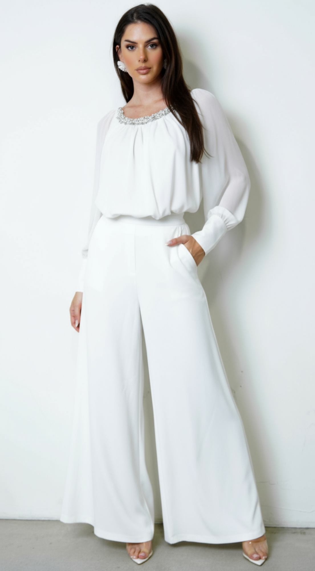 Halo Beaded Sheer Blouse - White