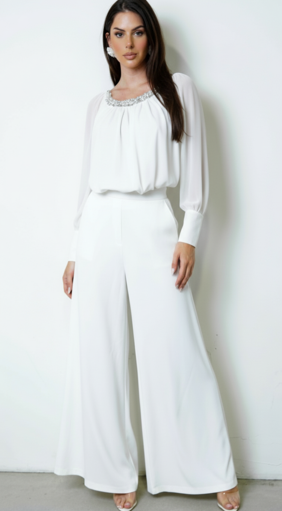 Halo Beaded Sheer Blouse - White