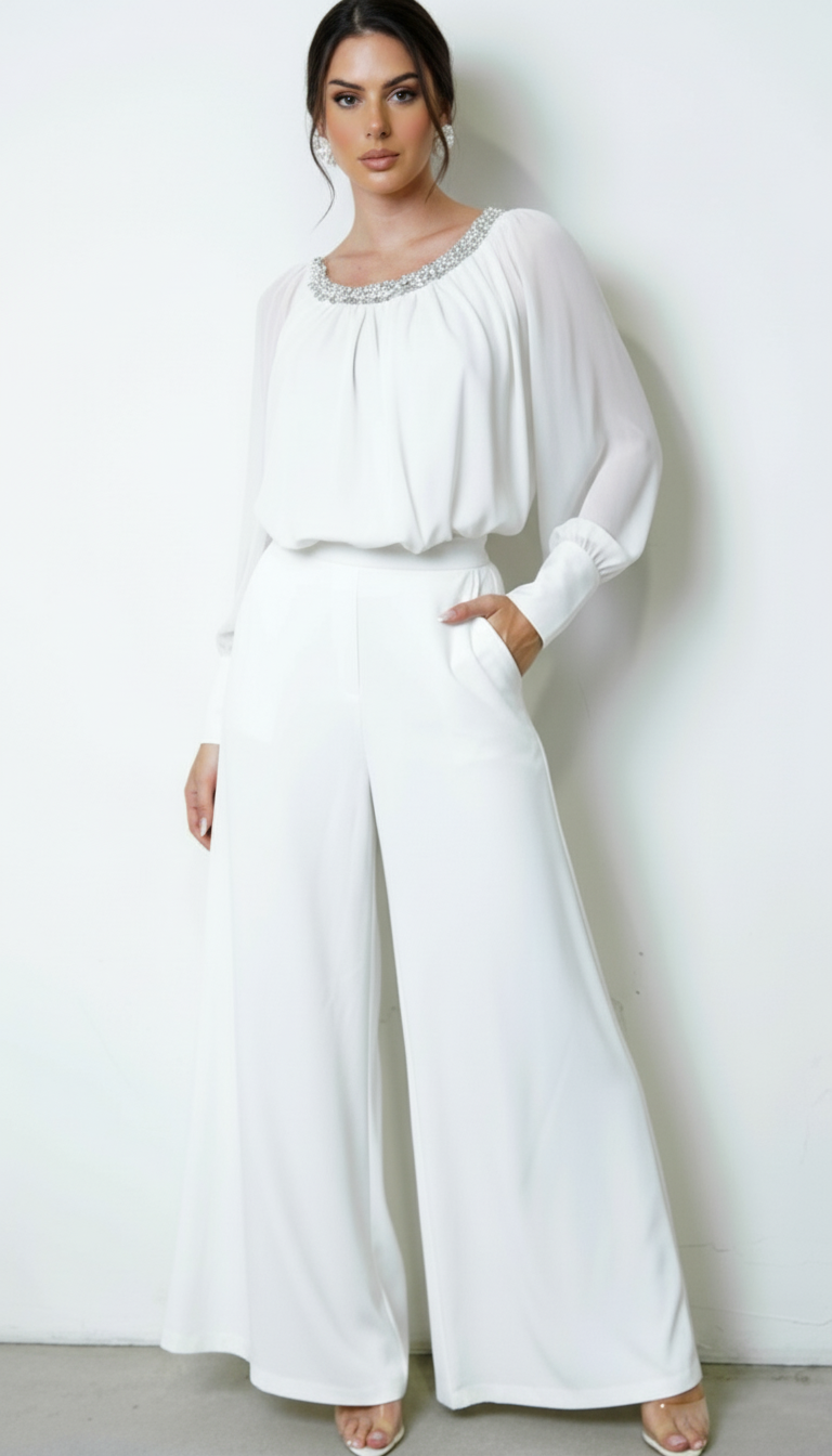 Halo Beaded Sheer Blouse - White