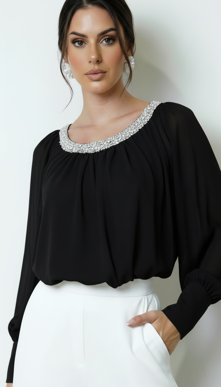 Halo Beaded Sheer Blouse - White