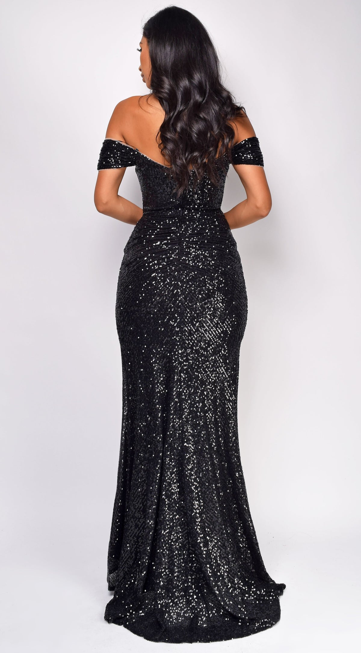 Blaise Black Off Shoulder Sequin Gown