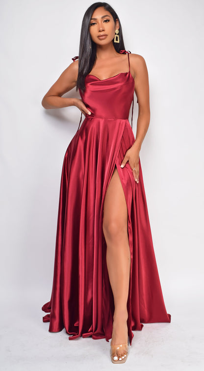 Penelope Red Drape Neck Gown
