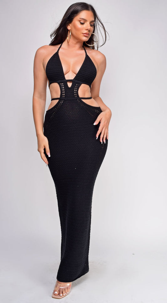 Espanola Crochet Maxi Dress - Black