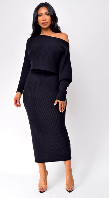 Biella Top & Skirt Set - Black