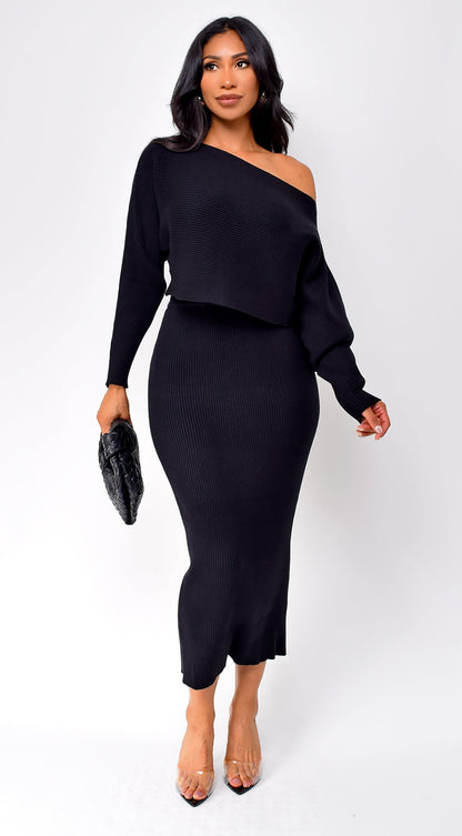 Biella Top & Skirt Set - Black