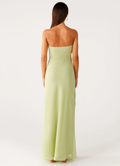 Sassafras Beaded Flower Strapless Maxi Dress - Lime