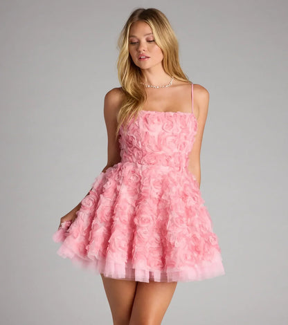 Hallie Rosette Lace-Up Skater Dress
