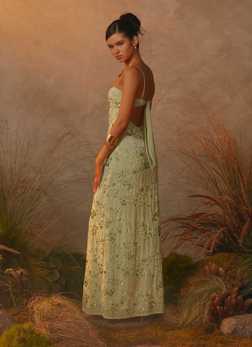 Celandine Beaded Maxi Dress - Lime