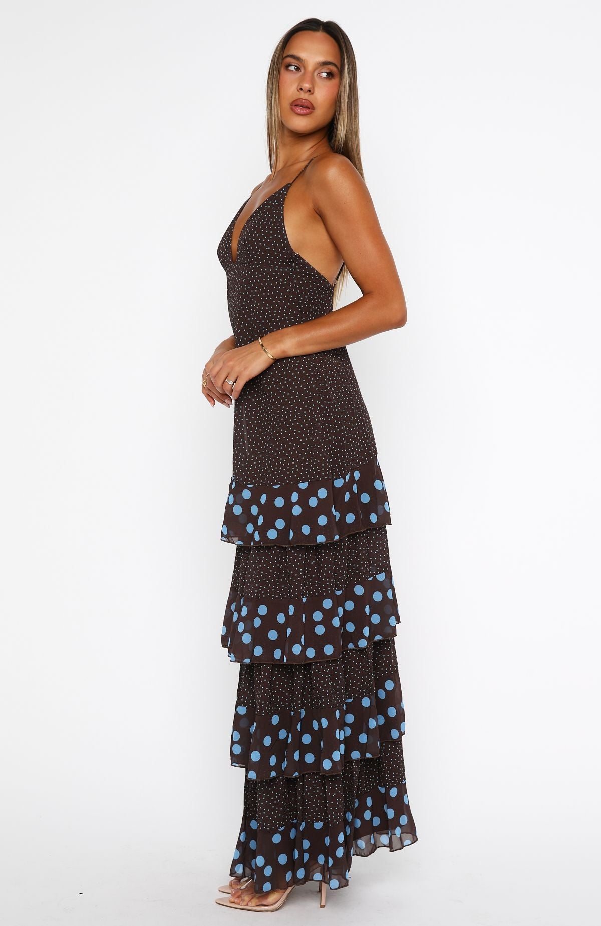 Princess Maxi Dress Chocolate/Blue Polka Dot