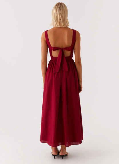 Brylin Linen Midi Dress - Red