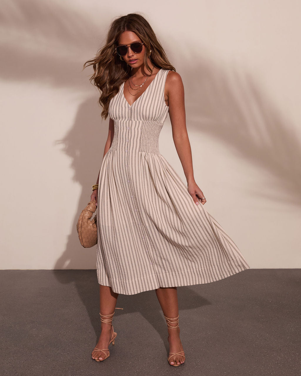 Alorah Striped Fit and Flare Midi Dress