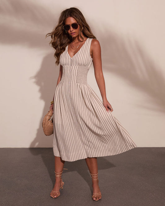 Alorah Striped Fit and Flare Midi Dress