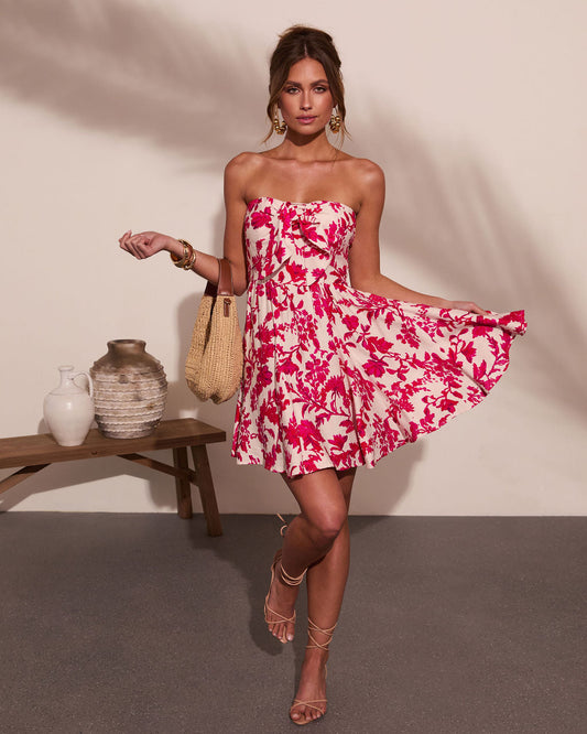 Veyra Strapless Tropical Print Mini Dress