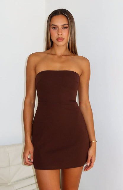 Keep Falling Strapless Mini Dress Chocolate