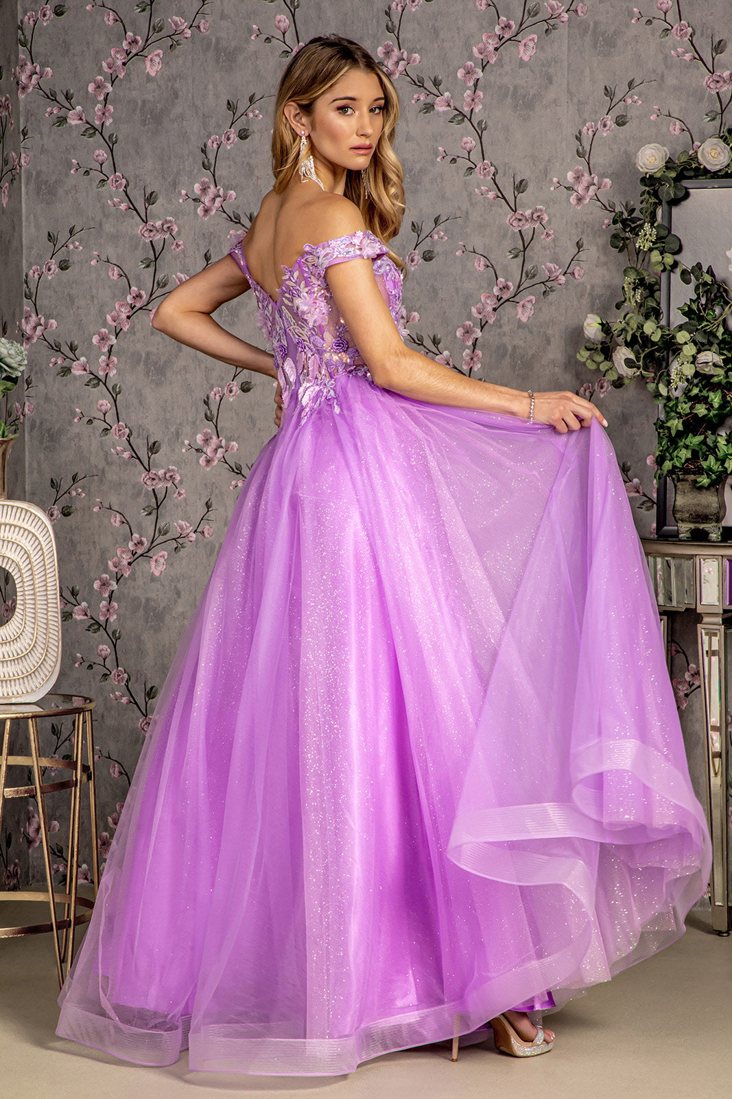 Long Formal 3D Flower A line Prom Dress