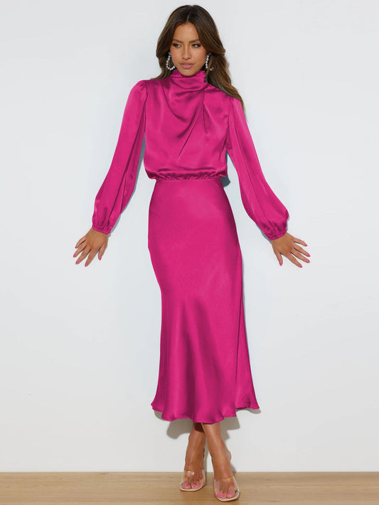 FROM THE SOURCE HIGH NECK BRIDAL MAXI DRESS - FUCHSIA