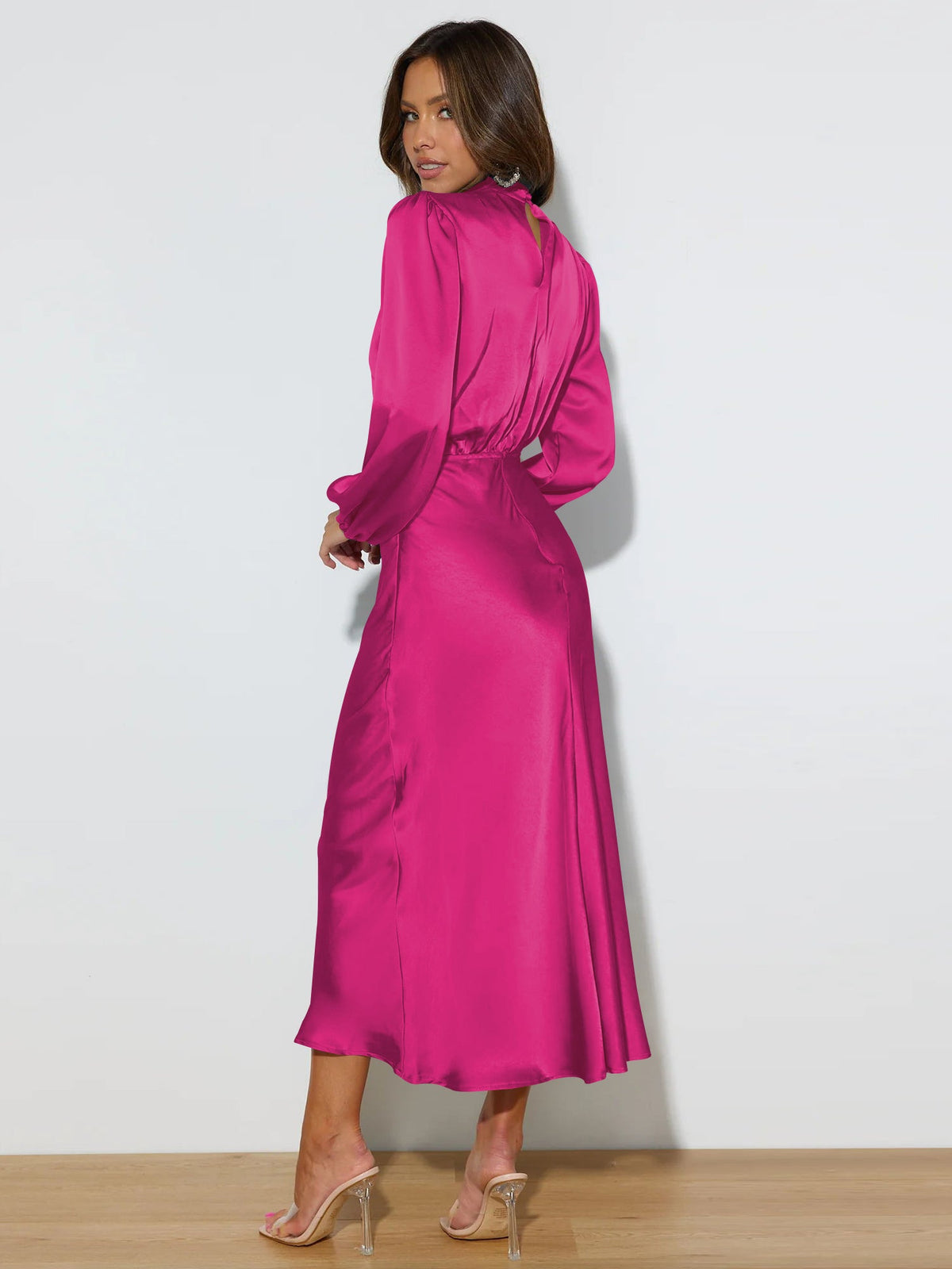 FROM THE SOURCE HIGH NECK BRIDAL MAXI DRESS - FUCHSIA