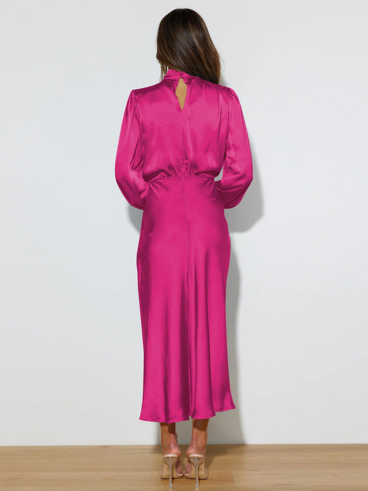 FROM THE SOURCE HIGH NECK BRIDAL MAXI DRESS - FUCHSIA