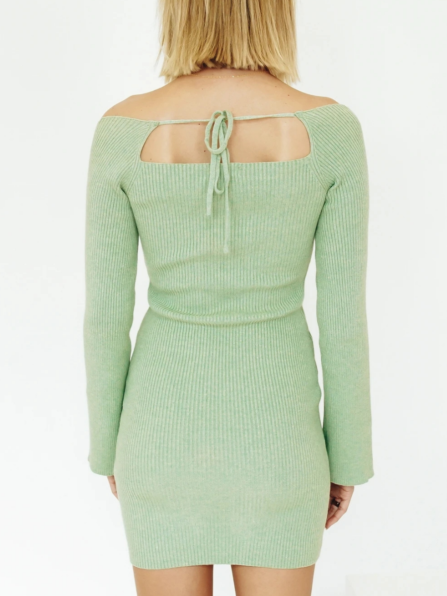 Smaibulun Doll | Low Neck Tie Open Back Knit Dress - Mint