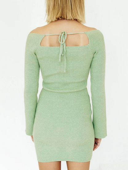 Smaibulun Doll | Low Neck Tie Open Back Knit Dress - Mint