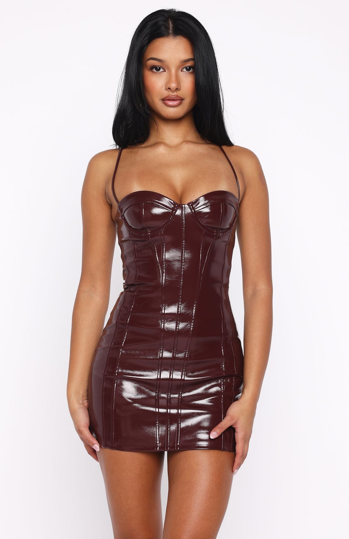 Front Row Freedom PU Mini Dress Dark Cherry