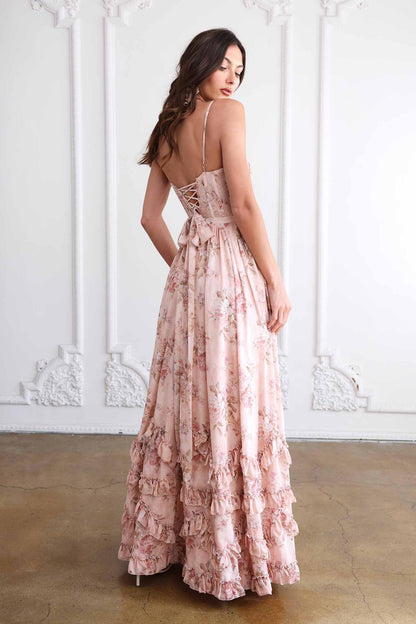Floral Frill Split Maxi Dress
