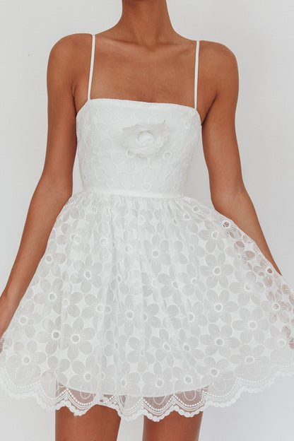 Bahia A-Line Square Neckline Mini Dress Lace White