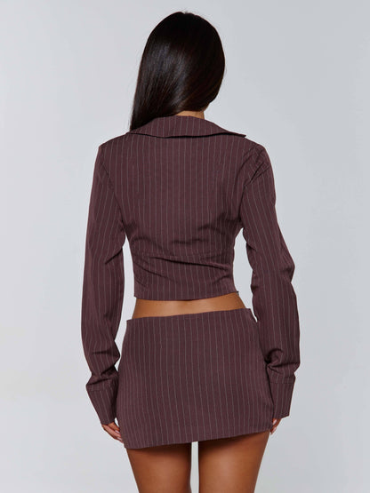 KESSIA MINI SKIRT BROWN PINSTRIPE