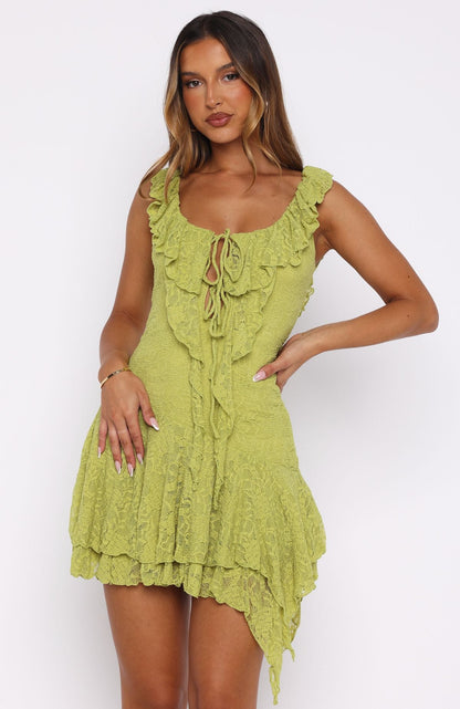 Always Us Lace Mini Dress Chartreuse