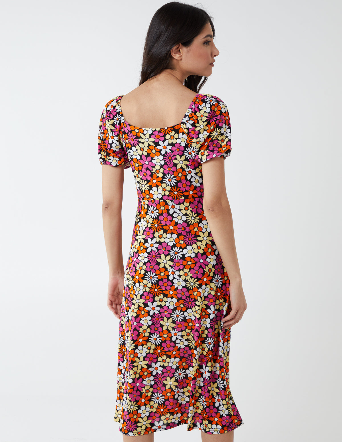 V Neck Ruched Midi Dress