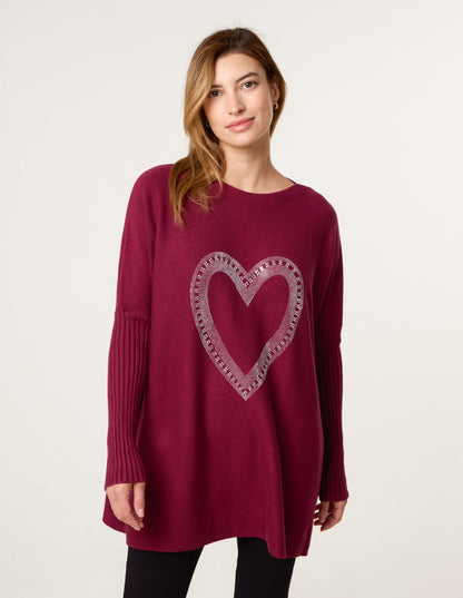 Heart Diamante Oversized Jumper