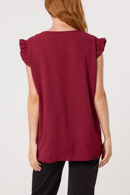Gold Button Detail Frill Top