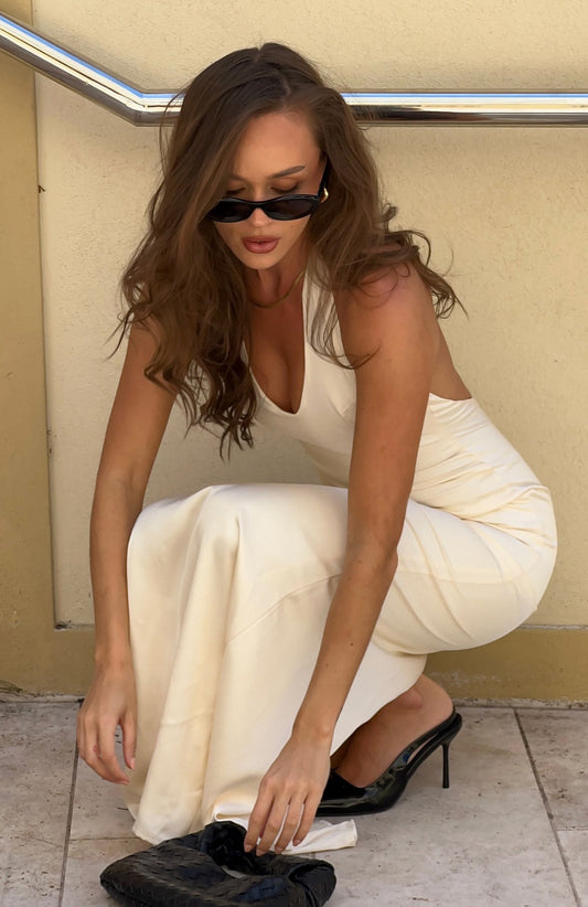 Night-Time Madness Halter Maxi Dress Oyster