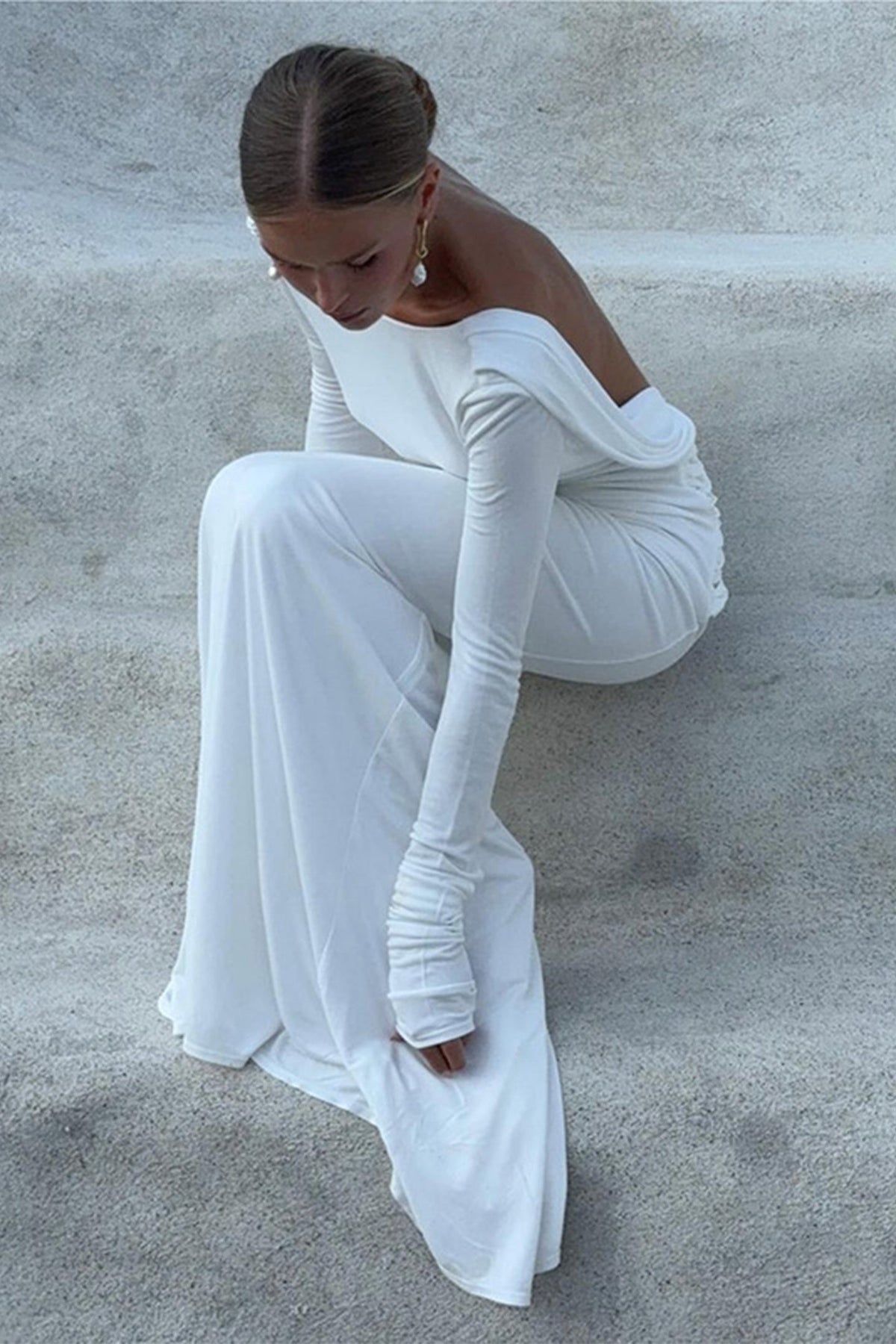 Quintina Plunging Back Long Sleeve Maxi Dress