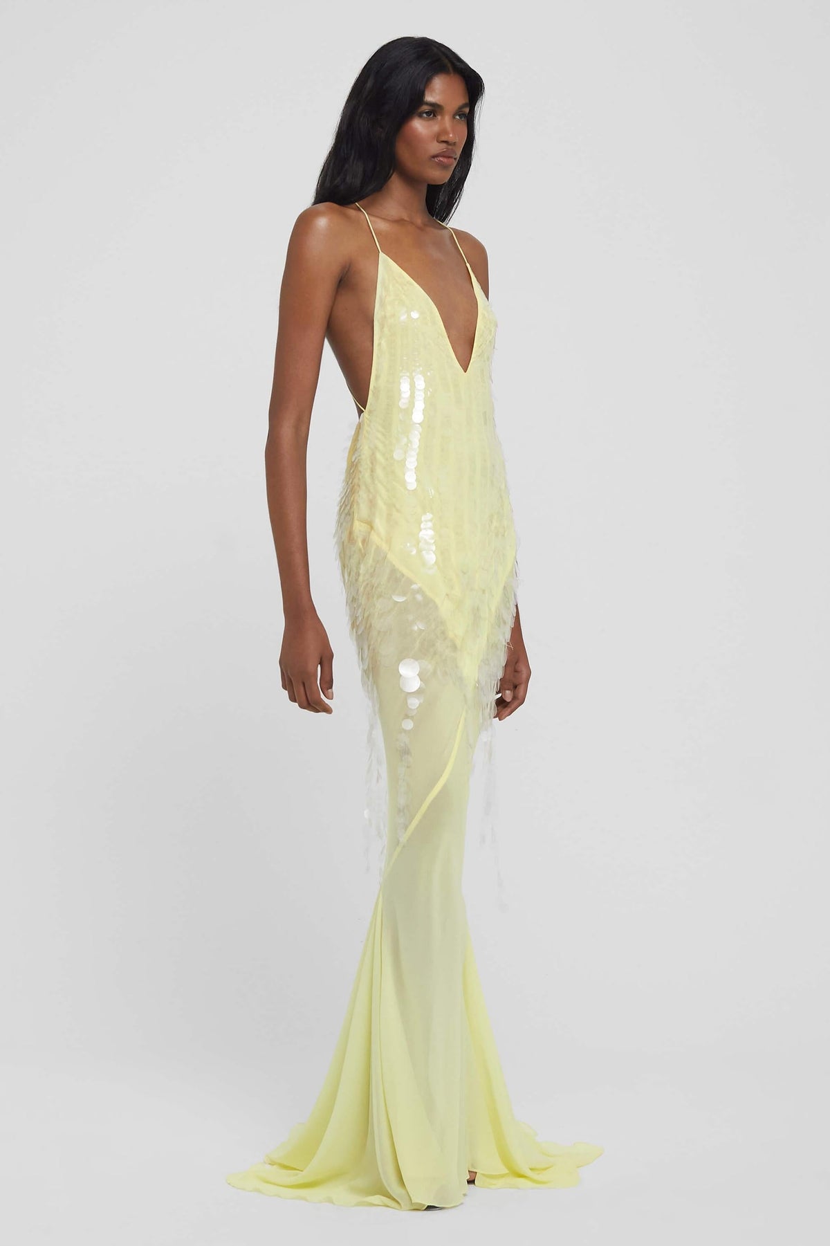 Sequin V-Neck Mesh Sleeveless Maxi Dress