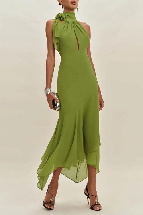 Chiffon Ruffle Tie-Up Maxi Dress