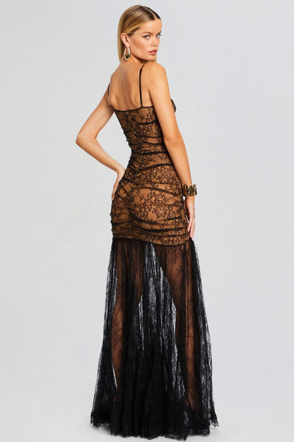 Lace Sweetheart Neck Slit Maxi Dress