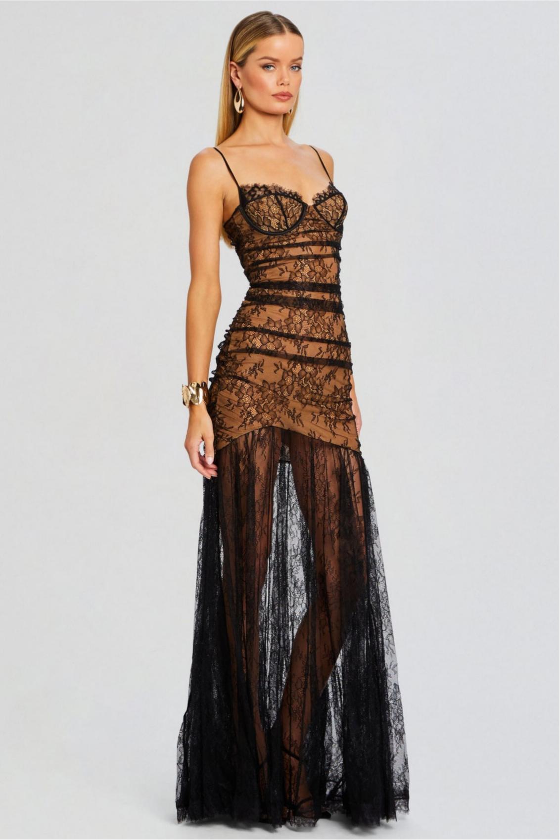 Lace Sweetheart Neck Slit Maxi Dress
