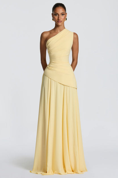Jersey One Shoulder Gathering Maxi Dress