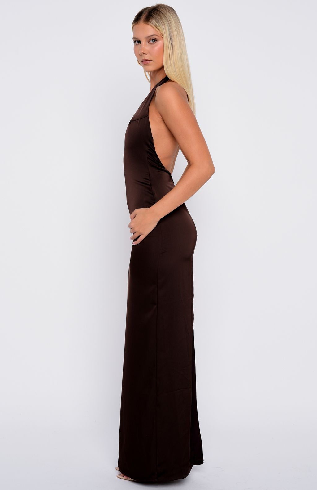 Night-Time Madness Halter Maxi Dress Chocolate