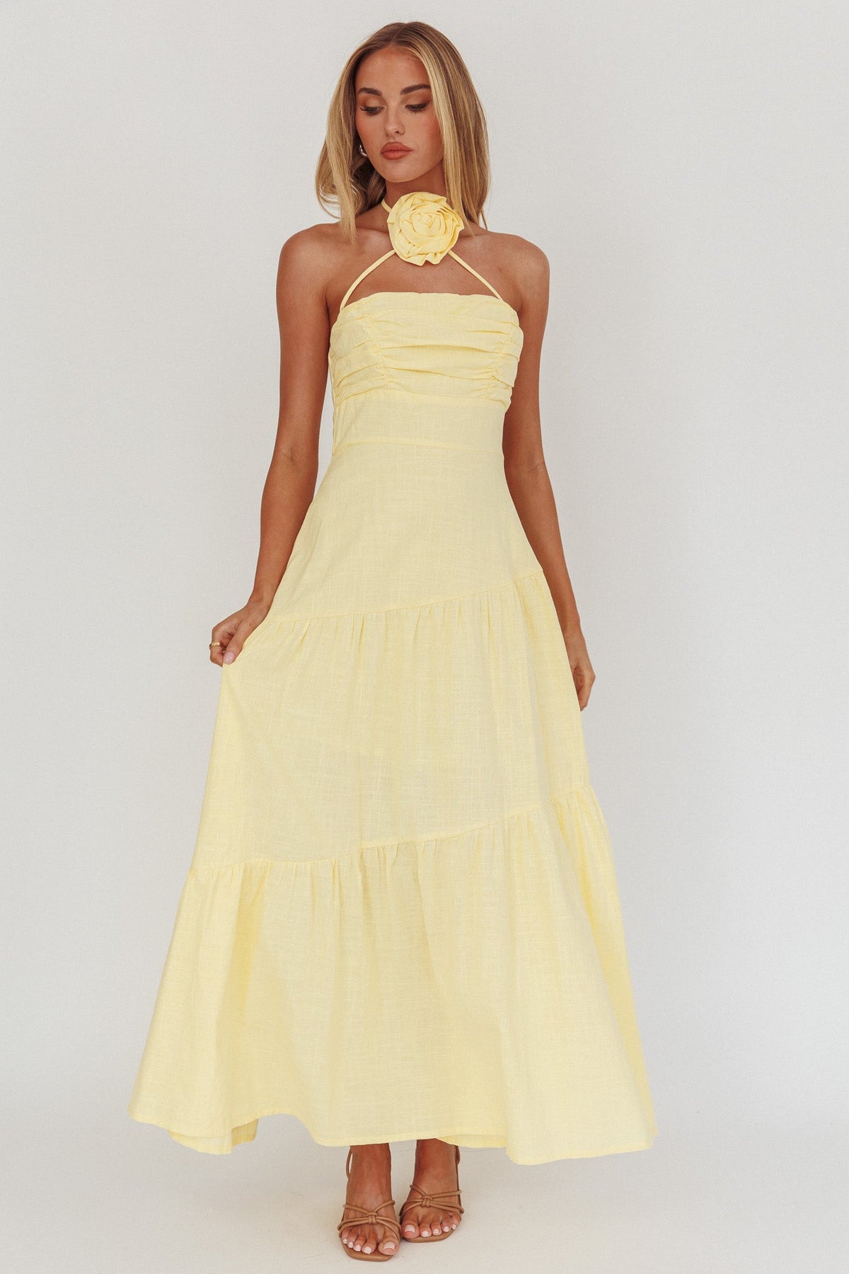 Bondi Rose Decoration Maxi Dress Lemon